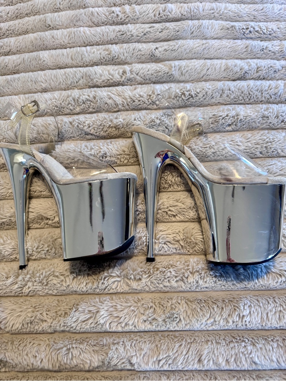Pleaser Flamingo 808 Chrome Mirror Platform Stiletto Heels with Clear Straps - Picture 2 of 5